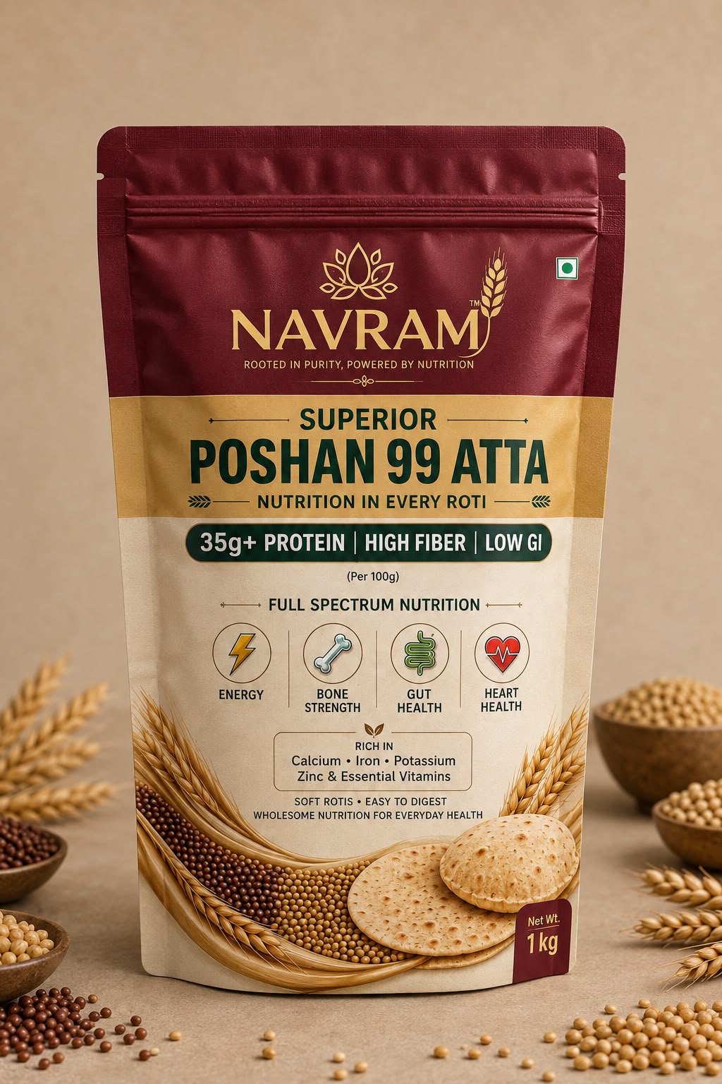 Navram Superior Poshan 99 Atta, 1 kg pack